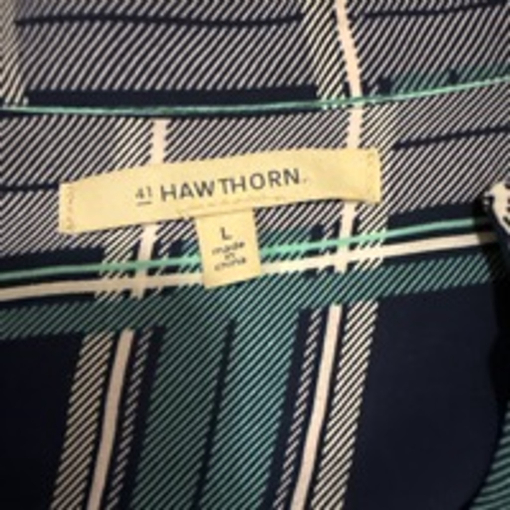 Women's 41 HAWTHORN Plaid Blouse Size L Blue Green - Picture 4 of 7